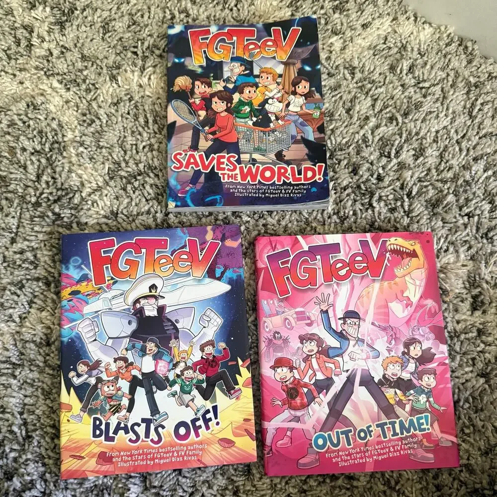 FGTeev lot of 3 Books Graphic Novels Saves the World Out of Time Blasts Off